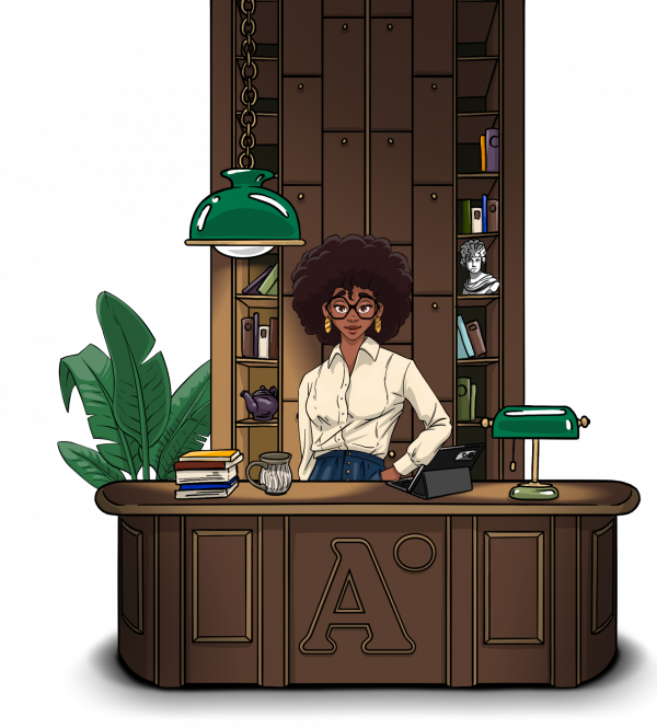 Jackie standing behind the desk