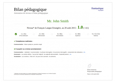 Pedagogical Assessment Frantastique